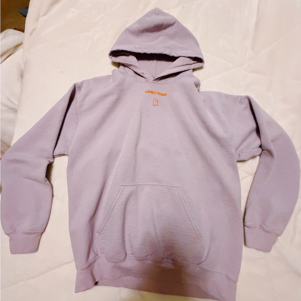 LONELY GHOST Lavender Pullover Hoodie with Small Orange Logo
